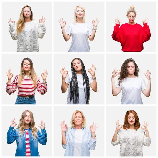 Collage Gruppo Donne Giovani Anziane Sfondo Isolato Rilassarsi Sorridere Con — Foto Stock