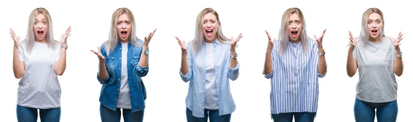 Collage Hermosa Mujer Rubia Sobre Fondo Aislado Celebrando Loco Sorprendido — Foto de Stock