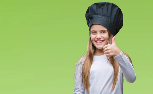 Üzerinde Chef Şapka Üniforma Giyen Genç Güzel Kız Mutlu Yaşasın — Stok fotoğraf