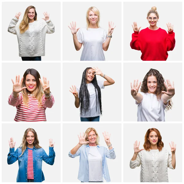 Collage Groupe Femmes Jeunes Âgées Sur Fond Isolé Montrant Pointant — Photo