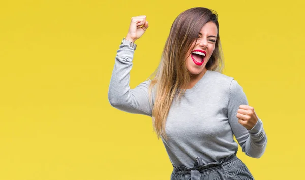 Joven Mujer Negocios Hermosa Trabajador Sobre Fondo Aislado Muy Feliz —  Fotos de Stock