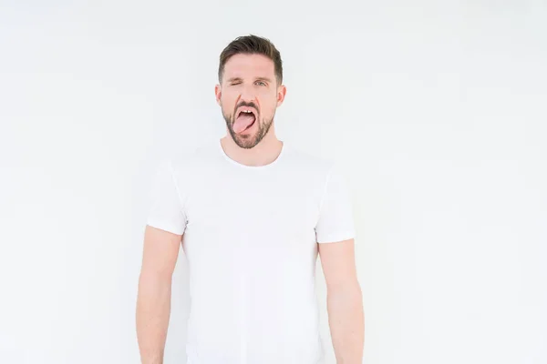 Joven Hombre Guapo Con Camiseta Blanca Casual Sobre Fondo Aislado —  Fotos de Stock