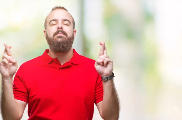 Homem Jovem Hipster Caucasiano Vestindo Camisa Vermelha Sobre Fundo Isolado — Fotografia de Stock