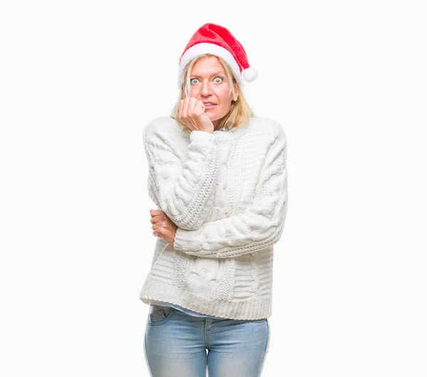 Middle Age Blonde Woman Wearing Christmas Hat Isolated Background Looking — Stock Photo, Image