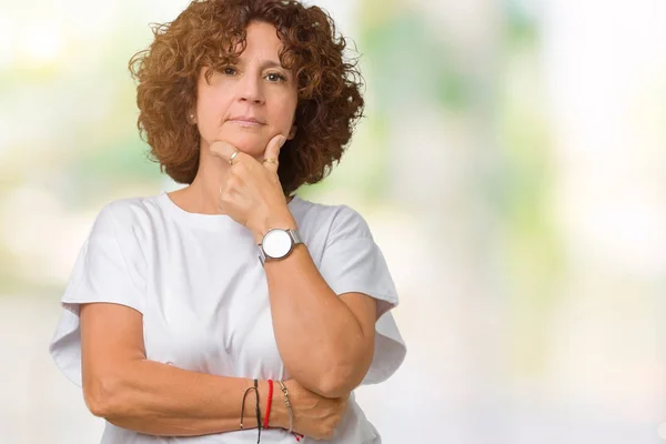 Beautiful Middle Ager Senior Woman Wearing White Shirt Isolated Background — Stock Photo, Image