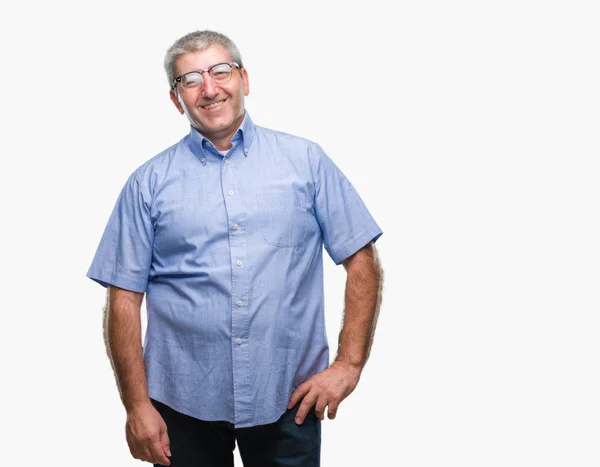 Hombre Mayor Guapo Con Gafas Sobre Fondo Aislado Con Una — Foto de Stock