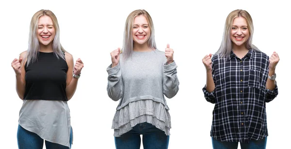 Collage Vacker Blond Ung Kvinna Över Isolerade Bakgrund Glada För — Stockfoto