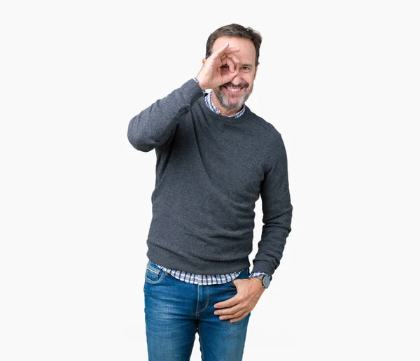 Hombre Mayor Mediana Edad Guapo Usando Suéter Sobre Fondo Aislado — Foto de Stock