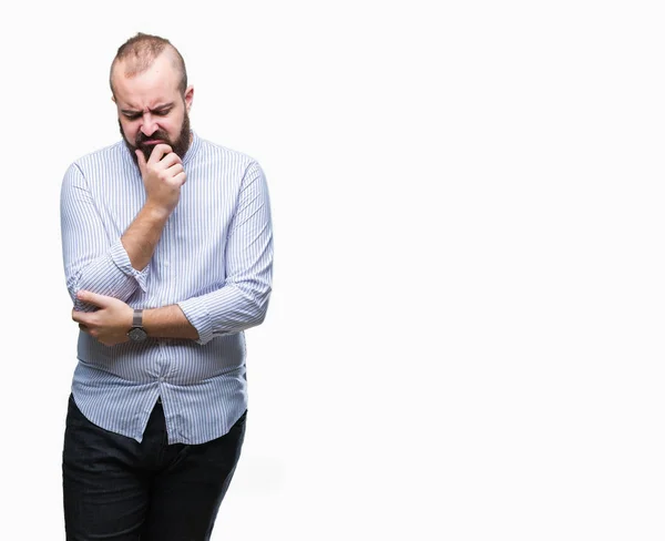 Giovane Uomo Hipster Caucasico Sfondo Isolato Pensando Cercando Stanco Annoiato — Foto Stock