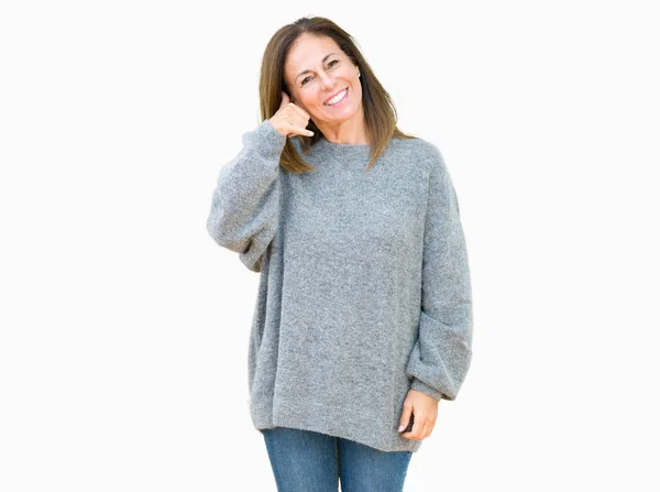 Beautiful Middle Age Woman Wearing Winter Sweater Isolated Background Smiling — Stock Photo, Image