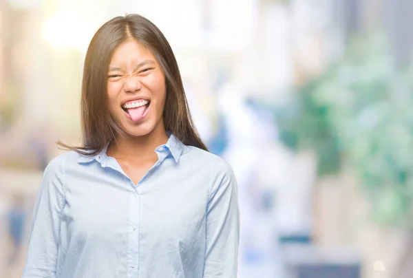 Joven Asiática Mujer Negocios Sobre Aislado Fondo Palpitante Lengua Fuera —  Fotos de Stock