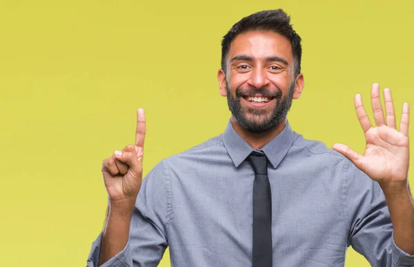 Erwachsener Hispanischer Geschäftsmann Über Isoliertem Hintergrund Der Mit Finger Nummer — Stockfoto