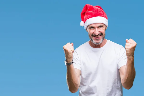 Middelbare Leeftijd Hoary Senior Man Dragen Kerstmuts Geïsoleerde Achtergrond Vieren — Stockfoto