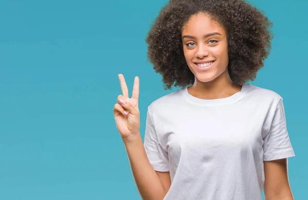 Young Afro American Woman Isolated Background Showing Pointing Fingers Number — Stock Photo, Image