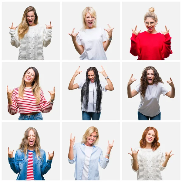 Collage Gruppen Unga Och Seniora Kvinnor Över Isolerade Bakgrunden Ropade — Stockfoto