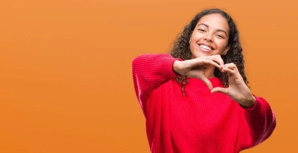 Junge Hispanische Frau Rotem Pullover Die Verliebt Lächelt Und Das — Stockfoto