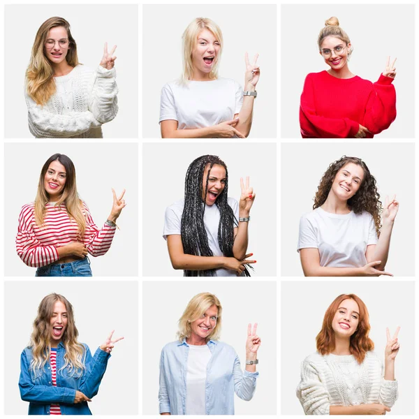 Collage Groupe Jeunes Femmes Femmes Âgées Sur Fond Isolé Souriant — Photo