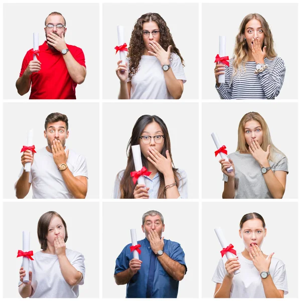 Collage Van Groep Mensen Houden Van Graad Kleurrijke Geïsoleerde Achtergrond — Stockfoto