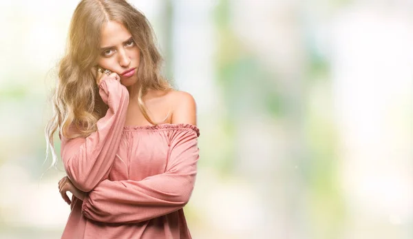 Beautiful Young Blonde Woman Isolated Background Thinking Looking Tired Bored — Stock Photo, Image