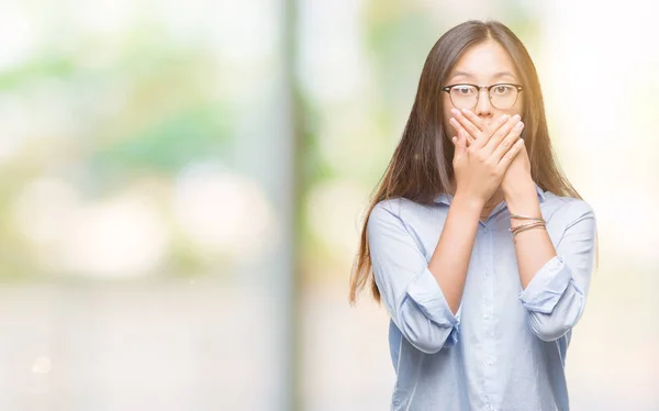 Young Asian Business Woman Wearing Glasses Isolated Background Shocked Covering — Stock Photo, Image