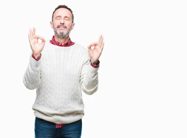 Middle Age Hoary Senior Man Wearing Winter Sweater Isolated Background — Stock Photo, Image