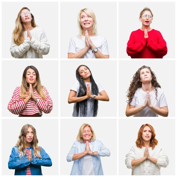 Collage Van Groep Jonge Senior Vrouwen Geïsoleerde Achtergrond Bedelen Bidden — Stockfoto