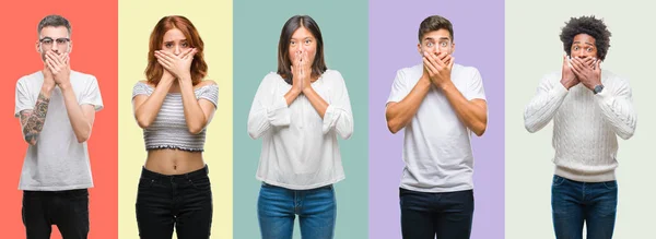 Composición Del Grupo Personas Afroamericanas Hispanas Chinas Sobre Fondo Color — Foto de Stock