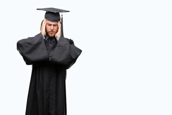 Joven Hombre Guapo Graduado Con Pelo Largo Sobre Fondo Aislado —  Fotos de Stock