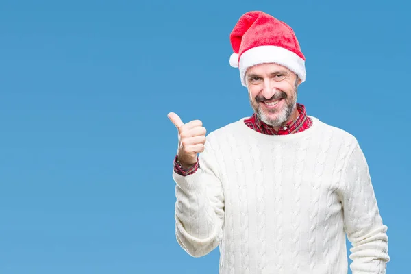Middelbare Leeftijd Hoary Senior Man Dragen Kerstmuts Geïsoleerde Achtergrond Glimlachend — Stockfoto
