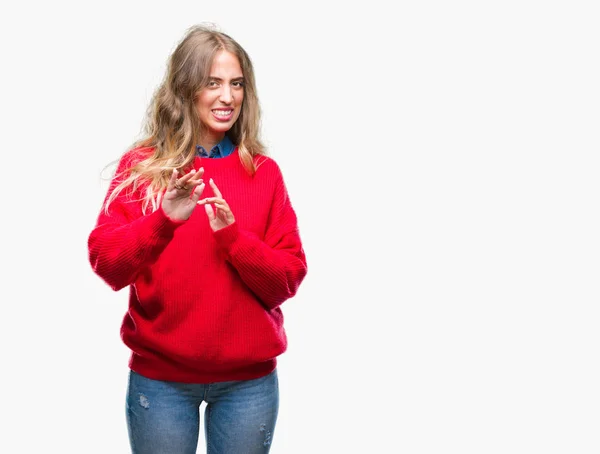 Beautiful Young Blonde Woman Wearing Winter Sweater Isolated Background Disgusted — Stock Photo, Image