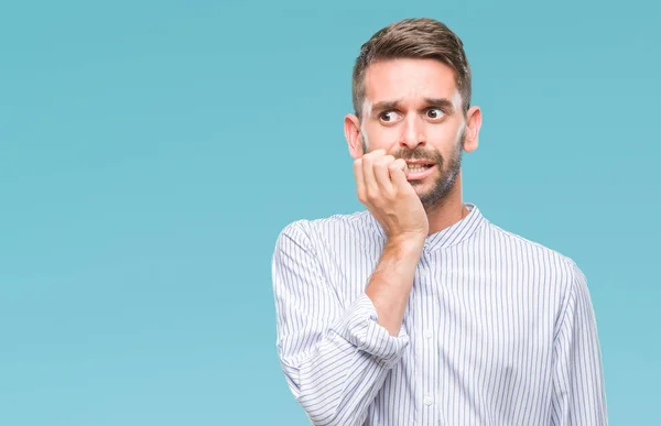 Joven Hombre Guapo Sobre Fondo Aislado Buscando Estresado Nervioso Con — Foto de Stock