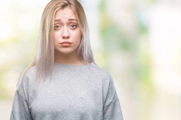 Genç Sarışın Kadın Izole Arka Plan Yüzünden Depresyona Kızgın Korkmuş — Stok fotoğraf