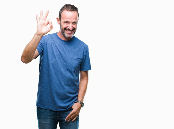 Middle Age Hoary Senior Man Isolated Background Smiling Positive Doing — Stock Photo, Image