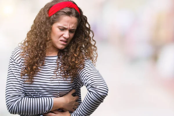 Schöne Brünette Lockige Haare Junge Mädchen Trägt Streifen Pullover Über — Stockfoto