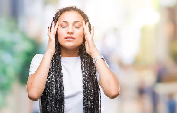 Young Gevlochten Hair Afrikaans Amerikaans Meisje Geïsoleerde Achtergrond Met Hand — Stockfoto