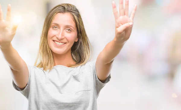 Junge Schöne Frau Über Isoliertem Hintergrund Die Mit Finger Nummer — Stockfoto