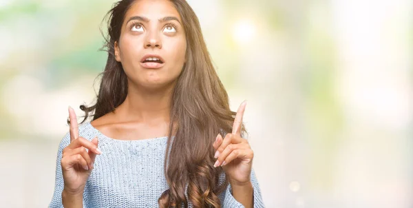 Jovem Bela Mulher Árabe Vestindo Camisola Inverno Sobre Fundo Isolado — Fotografia de Stock