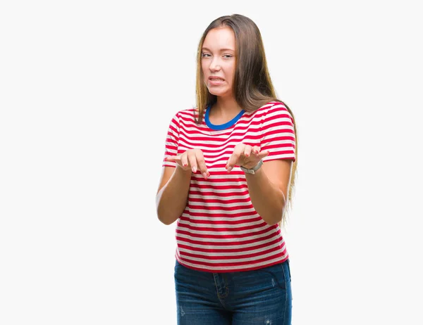 Young Caucasian Beautiful Woman Isolated Background Disgusted Expression Displeased Fearful — Stock Photo, Image