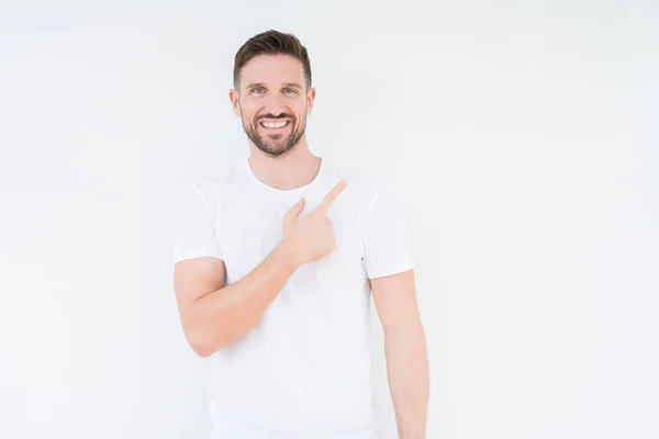 Young Handsome Man Wearing Casual White Shirt Isolated Background Cheerful — Stock Photo, Image