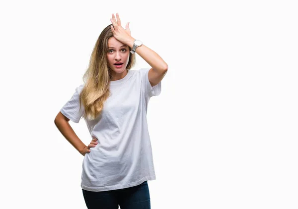 Ung Vacker Blond Kvinna Som Bär Casual Vit Shirt Över — Stockfoto