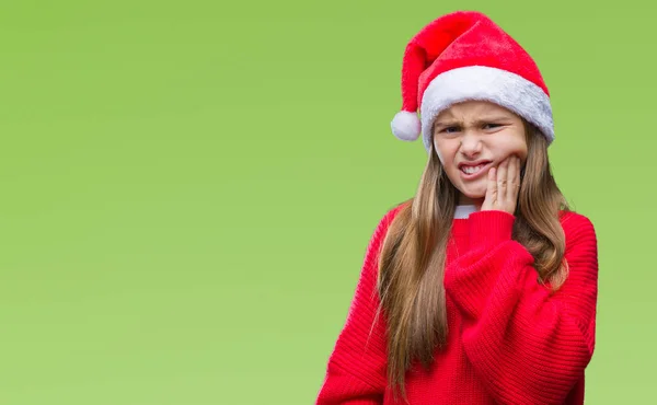 Jeune Belle Fille Portant Chapeau Noël Sur Fond Isolé Touchant — Photo