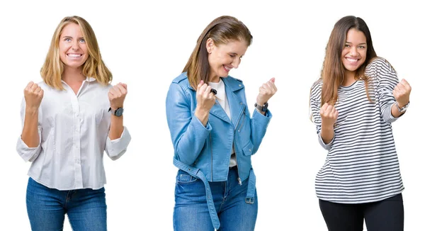 Collage Grupo Tres Hermosas Mujeres Sobre Fondo Blanco Aislado Muy —  Fotos de Stock