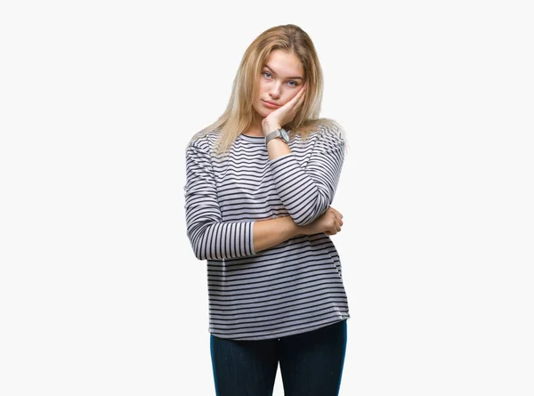 Young Caucasian Woman Isolated Background Thinking Looking Tired Bored Depression — Stock Photo, Image