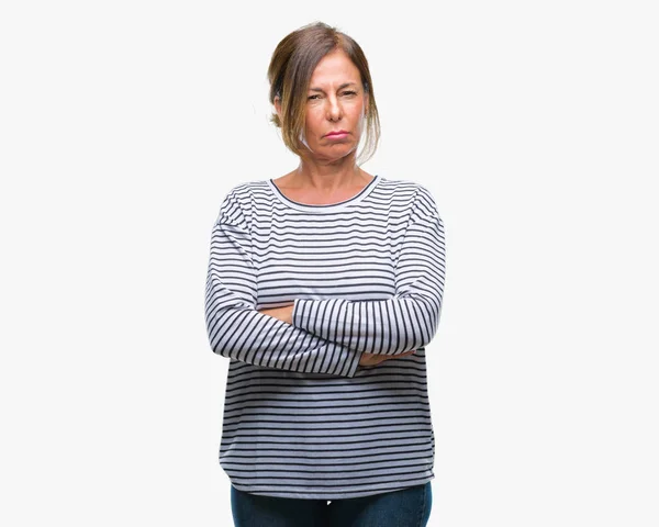 Medelåldern Senior Spansktalande Kvinna Över Isolerade Bakgrund Skeptiker Och Nervös — Stockfoto