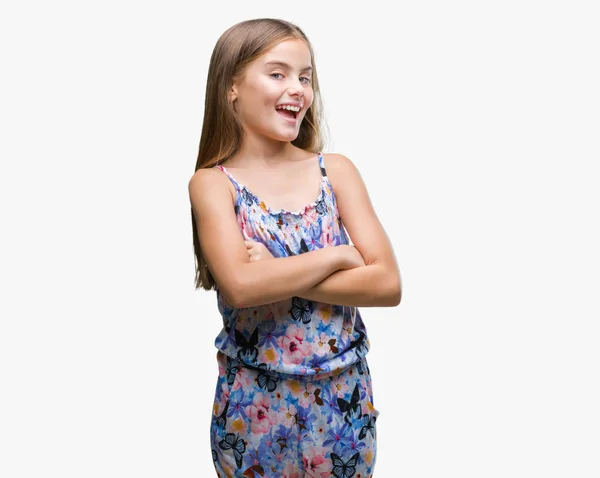 Junges Schönes Mädchen Das Ein Buntes Kleid Über Isoliertem Hintergrund — Stockfoto