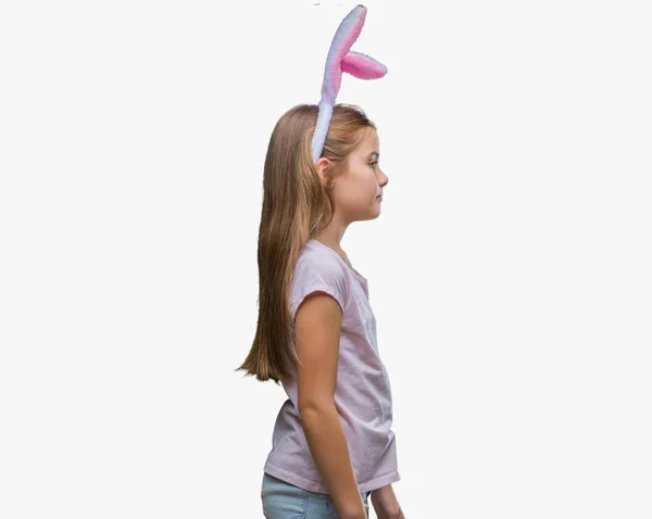 Young Beautiful Girl Wearing Easter Bunny Ears Isolated Background Looking — Stock Photo, Image