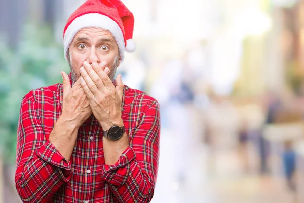 Homem Idoso Hoary Meia Idade Vestindo Chapéu Natal Sobre Fundo — Fotografia de Stock