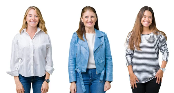 Collage Einer Gruppe Von Drei Schönen Frauen Vor Weißem Isoliertem — Stockfoto