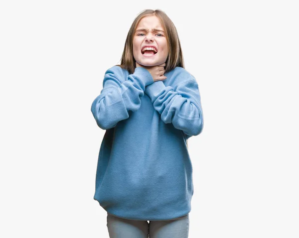 Young Beautiful Girl Wearing Winter Sweater Isolated Background Shouting Suffocate — Stock Photo, Image