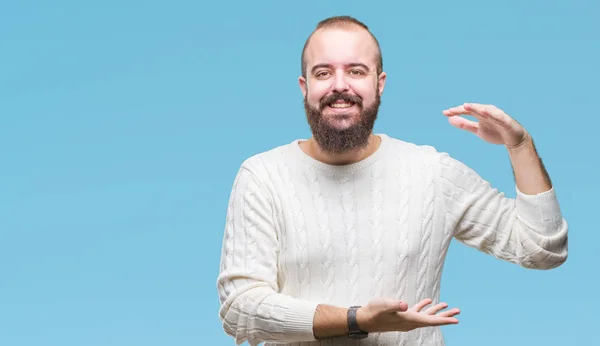 Joven Hombre Hipster Caucásico Con Suéter Invierno Sobre Fondo Aislado — Foto de Stock